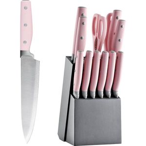 Messenset met Blok - Messensets - Messenblok - Koksmessen - Keukenmessen Set - RVS - Super Scherp - Roze