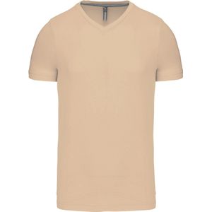 Zandkleurig T-shirt met V-hals merk Kariban maat XL