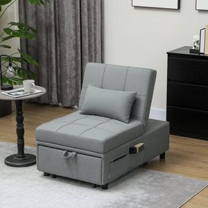 Pugsdrly 3-in-1 klapstoel met zijvak, logeerbed met kussen, verstelbare rugleuning, bedfauteuil met wieltjes, lichtgrijs
