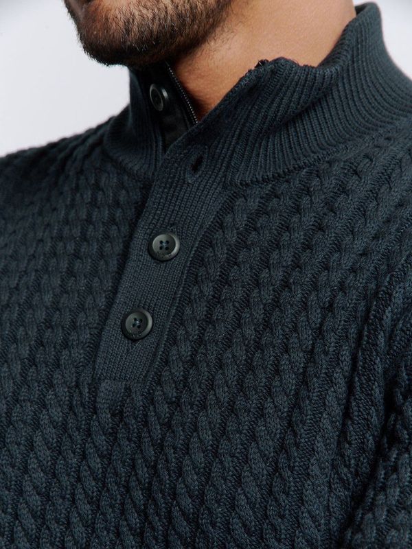 Breisel met halve rits en knopen in effen jacquard: Klassieke elegantie en comfort
