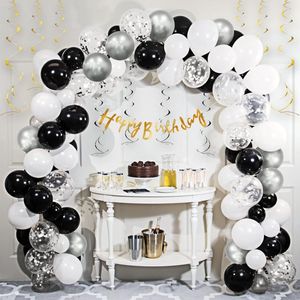 Zwart Wit Zilveren Ballonnen, 50 Stuks 12 Inch Zwart-witte Helium Latex Ballonnen Met Metallic Zilver Confetti Ballonnen Voor Verjaardag Baby Shower Viering Jubileum Feestdecoraties