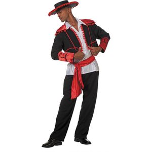 Wilbers & Wilbers - Spaans & Mexicaans Kostuum - Rood Zwarte Flamenco Stierenvechter Don Miguel De Castanguelas - Man - Rood, Zwart - Maat 60 - Carnavalskleding - Verkleedkleding
