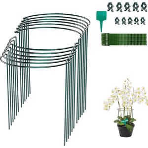 Pakket van 12 plantensteunstokken, tuinbloemsteun struiksteun metalen tuin halfronde steunring kooihouder trellis klimrooster voor tomaten groenten bloemen plantengroeigrens