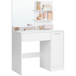 Toilettafel met Spiegel en Opslag | Kaptafel voor Make-up Organisatie in Wit