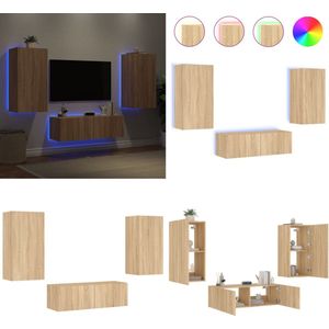 vidaXL 3-delige Tv-wandmeubelset met LED-verlichting sonoma eikenkleur - Tv-wandmeubel - Tv-wandmeubels - Zwevend Tv-meubel - Tv-wandmeubel