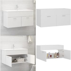 vidaXL Wastafelkast 90x38,5x46 cm bewerkt hout wit - Wastafelkast - Wastafelkasten - Gootsteenkast - Gootsteenkasten