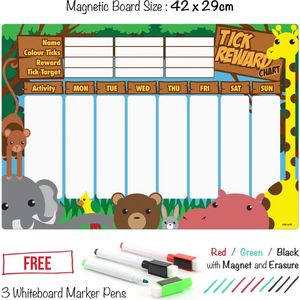 CKB ltd - Weekplanner Familieplanner Planbord Whiteboard Belonginssysteem kind beloningskalender kinderen familie planner met boodschappenlijst Jungle Animals Weekly Planner Family Plan Board Reward System Child Calendar Kids with Shopping List