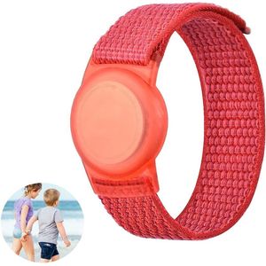 Premium Armband geschikt voor Apple AirTag voor Kinderen met Klittenband Sluiting Rood | AirTag-sleutelhanger Hoesje Kind | Polsband GPS Horloge Kind | Tracker Houder | Trackers Band | Kinder Horloge | Peuter | GPS Horloge Senioren