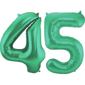 Folat Folie ballonnen - 45 jaar cijfer - glimmend groen - 86 cm - leeftijd feestartikelen