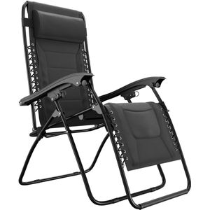 LifeGoods Ligstoel Comfort - Opvouwbaar - 30°-90° Verstelbaar - Beker en Telefoonhouder - Tuinstoel - Zwart