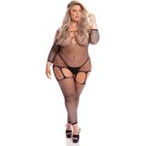 Visnet bodystocking met jarreteloptiek plus size Pink Lipstick -  - XL/3XL