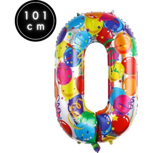 Fienosa Cijfer Ballonnen nummer 0 - Confetti patroon - 101 cm - XL Groot - Helium Ballon- Verjaardag Ballon - Carnaval Ballon