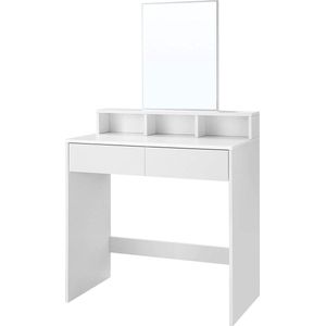 Kaptafel met rechthoekige spiegel en 2 lades, make up tafel met 3 open vakken, kaptafel, 80 x 40 x 140 cm, wit RDT113W01