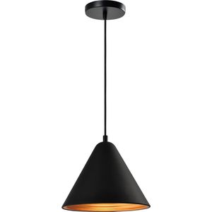 QUVIO Hanglamp retro - Lampen - Plafondlamp - Leeslamp - Verlichting - Verlichting plafondlampen - Keukenverlichting - Lamp - E27 Fitting - Met 1 lichtpunt - Voor binnen - Aluminium - D 24 cm - Zwart en goud