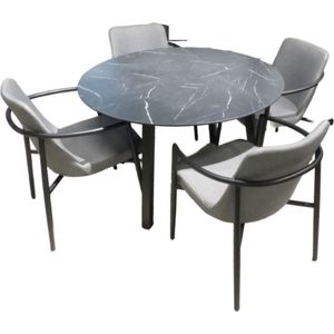 Yoi - Tuinset Teeburu tafel black, slate dia. 120 cm met 4 stoelen...