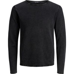 JACK & JONES slim fit trui katoen - O-hals - verwassen zwart - Maat: M