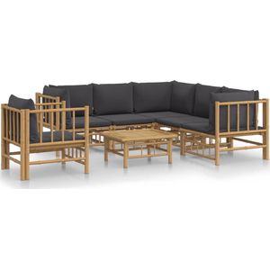 vidaXL - 7-delige - Loungeset - met - kussens - bamboe - donkergrijs