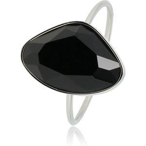 My Bendel - Mooie aanschuifring zilver met zwarte glassteen - Fijne aanschuifring met zwarte glassteen, gemaakt van mooi blijvend edelstaal - Met luxe cadeauverpakking