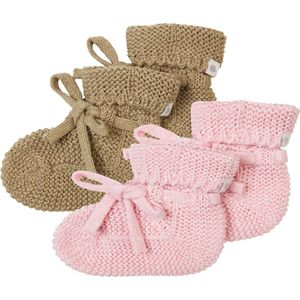 Noppies - Geschenkverpakking - Gebreide slofjes - 2paar - Baby 0-12mnd - Biologische katoen - Giftset - Cadeaudoosje - Newborn - Kraamcadeau - Babyshower - Sint - Rose Melange - Light Green