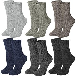 6 paar wintersokken van merinowol voor dames, warme dikke wollen sokken, gebreide sokken, thermosokken, ademende sokken, dames, eenheidsmaat (zwart, grijs, roze, lichtpaars, donkerpaars)