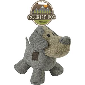 Country Dog Oliver – 21x21cm - Honden speelgoed – Honden speeltje met piepgeluid – Honden knuffel gemaakt van duurzame materialen – Dubbel gestikt – Extra lagen – Voor trek spelletjes of apporteren – Grijs