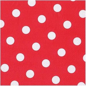 40x Servetten 40 x 40 cm - rood met witte stippen / polkadots - Papieren wegwerp servetjes - Feest versieringen/decoraties