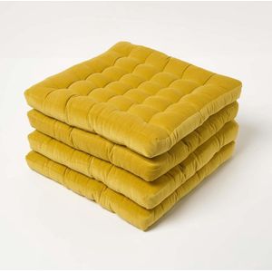 TRANKIELO® - Set van 4 Luxe Stoelkussens 40x40 in Mosterdgeel