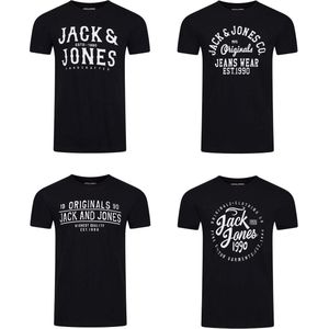 Jack & Jones Heren T-Shirt JJLINO 4 Pack regular fit Veelkleurig L Ronde Hals Volwassenen Opdruk Print Shirts