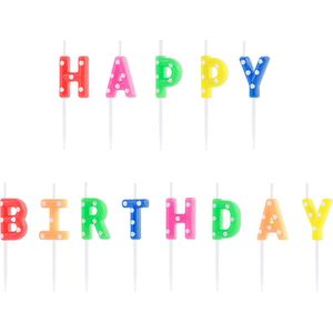 Partydeco - Verjaardagskaarsen Happy Birthday (stippen)