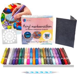 CREACOL Acryl Stiften – 24 Verfstiften- Happy Stones Stiften - Acrylstiften voor Stenen Schilderen