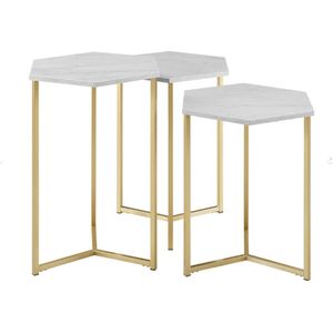 Walker Edison - Bijzettafels set 3 stuks - Wit- Gouden onderstel - 35.6d x 40.6b x 50.8/55.9/60.9h cm