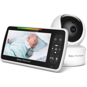 Babyfoon Met Camera - 5.0 Inch Scherm - Nederlands Display - Zonder Wifi en App - Temperatuursensor - Nachtzicht - Talk Back Functie