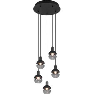 LED Hanglamp - Hangverlichting - Torna Merda - E14 Fitting - 5-lichts - Rond - Mat Zwart - Aluminium