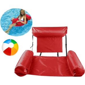 Rode Opblaasbare Drijfstoel + Strandbal Drijvende WaterStoel LoungeStoel WaterHangmat Zwembad Ligbed Luchtbed - Floating Bed - Beach Float - Float LoungeStoel - Drijvende Water Ligstoel - Opblaasbaar