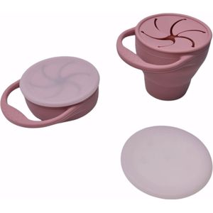 Snack cup - Snack Beker - Inklapbaar - Siliconen - Duurzaam - Baby - Peuter - Dreumes - Servies - Babyeetset - Onderweg - Rose