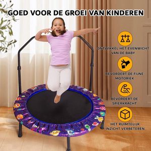 Mini Trampoline - Voor Binnen- en Buitengebruik - Kinder Trampoline - Verstelbaar Handvat - Kleine Trampoline - Vanaf 3 Jaar - Inclusief Veiligheidshoes - ‎72 x 35 x 10 cm