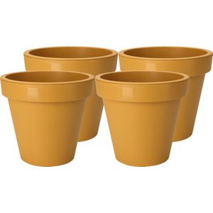 Pro Garden Plantenpot/bloempot Botanic - 4x - buiten - kunststof - okergeel - Dia 20 cm - rond