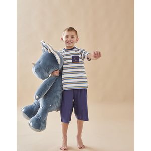 Jersey 2-delige pyjama, ecru/donkerblauw
