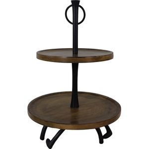 Molina Etagere - 30x30x45 cm - Bruin - Hout/Aluminium - etagere 3 laags, etagères, etagere fruitschaal, dienblad rechthoek, dienblad hout, dienblad groot, dienblad met handvaten