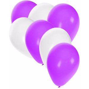30x ballonnen wit en paars - 27 cm - witte / paarse versiering