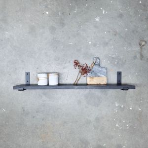GoudmetHout Massief Eiken Wandplank - 140x20 cm - Zwart eiken - Industriële plankdragers L-vorm UP mat zwart - Staal - Zwarte wandplank