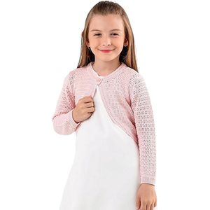 Minora Gebreid Meisjesvest- Bolero Knoopsluiting - Ronde Hals - Lange Mouwen - Kort Lichaam- Dagelijks En Speciale Gelegenheden-Meisjesmode-Feestjurk-Roze- 12 Maanden-Sinterklaas cadeautjes