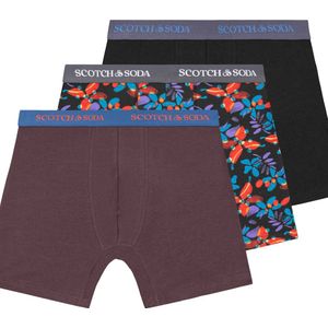 Scotch & Soda 3PK MENS COTTON STRETCH BOXER BRIEF UNDERWEAR - 2 SOLIDS & 1 PRINT Heren Onderbroek - Burgundy - Maat XL