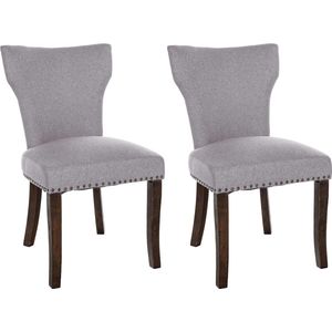 CLP Zadar Set van 2 eetkamerstoelen - Klassiek - Houten stoel - Zonder armleuning - Stof - grijs antiek donker