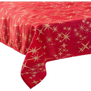 Tafelkleed rood met zilveren sterren 140 x 360 cm - Feestdecoratievoorwerp - Kerst - Kersttafellaken