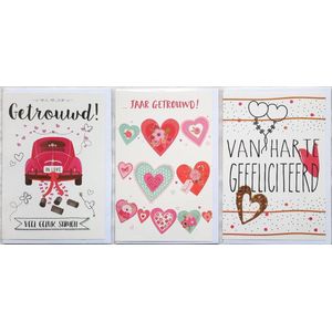 3 Wenskaarten - Getrouwd! Veel Geluk Samen - … Jaar Getrouwd – Van Harte Gefeliciteerd - 12 x 17 cm – GET-306