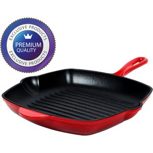 Bonapi® Grillpan Gietijzer - Inductie - Rood - 28 cm