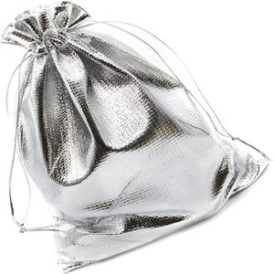 Organza Kado Zakjes Zilver -Uitdeel kadozakjes 9 x 12 cm ( per 10 stuks ) organza zakjes goud ( cadeauzakjes , organza zakjes ) organza lint