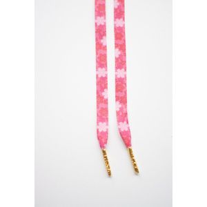 Schoenveters plat - bloemen roze - 120cm met gouden nestels