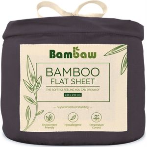 Bamboe Laken | 240cm x 290 | Houtskool | Bovenlaken 2-Persoons | Ultrazacht plat laken | Luxe Bamboe Beddengoed | Hypoallergeen lakens | Puur Bamboe Viscose Rayon | Ultra-ademende Stof | Bambaw